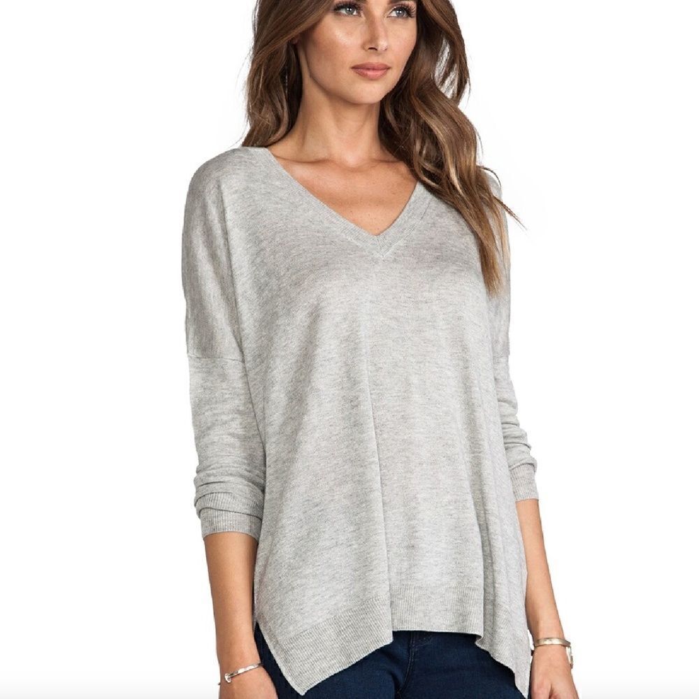 Vince Double V-Neck Sweater Heather Grey XS